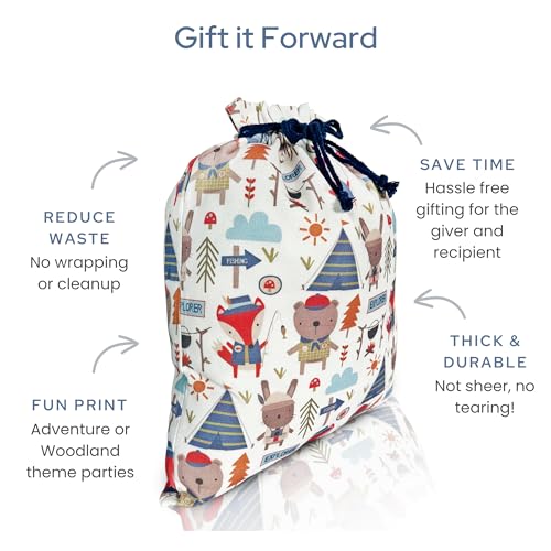 Gather & Knot Drawstring Gift Bags | 20" Large 12" Small | Premium Canvas | Reusable Fabric Wrap for Baby Shower or Boys Birthday | Adventure - color: Adventure