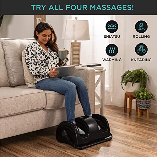 Best Choice Products Shiatsu Foot Massager with Heat for Plantar Fasciitis & Neuropathy, Kneading Foot & Calf Massager with Remote, 360° Adjustable Handle, Rolling & Compression Massage - Black - color: Black