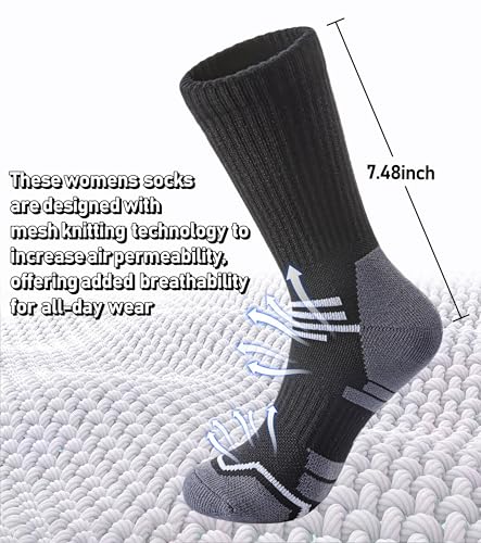 FNOVCO Women's Hiking Walking Running Crew Socks Thick Cushioned Athletic Compression Socks 5 Pairs - color: Black 02, size: 9-11