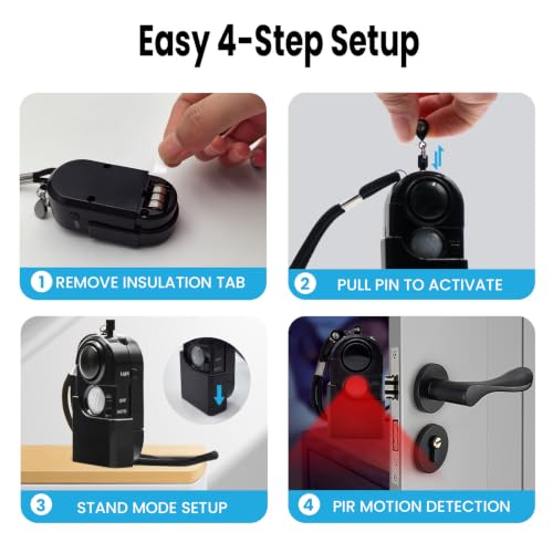 2 Packs Portable Mini Motion Detector Alarm-120DB Ear-Piercing Siren-SOS LED Light, Hotel Door Room Security Device for Female Women Kids Life Safety While Travelling Alone