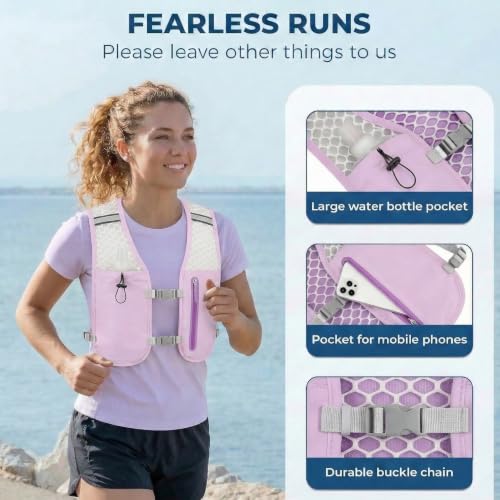Running Hydration Vest, Adjustable Chest Straps Running Vest for Women Men with 500ml Soft Flask - color: Purple