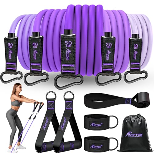 HPYGN Resistance Bands with Handles, 150 lb Exercise Bands for Home Workout - color: purple, style: 150LBS