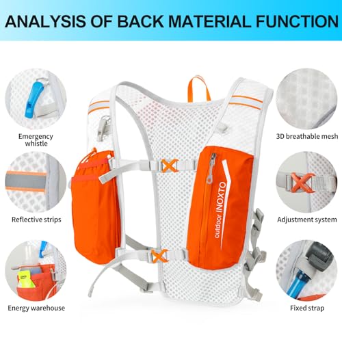 INOXTO Running Hydration Vest Backpack,Lightweight Insulated Pack with 1.5L Water Bladder Bag Daypack for Trail Hiking Running Cycling Race Marathon for Women Men - color: Orange White