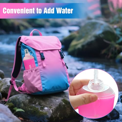 AXEN Soft Flask TPU Foldable Running Hydration Flask, Soft Collapsible Water Bottle for Hydration Pack Cycling Marathon Running Hiking - color: Pink&Blue-500ml