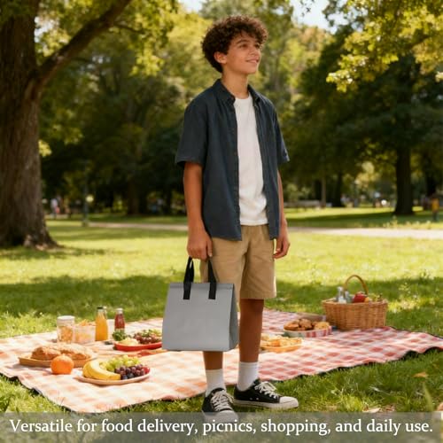12Pcs Disposable Insulated Lunch Bags Thermal Cooler Bag for Food Delivery - color: Gray, size: 9.45"(H) x 9.45"(L) x 5.91"(W)