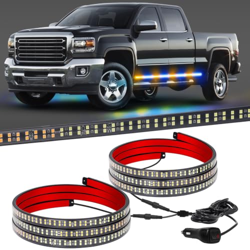 XRIDONSEN 2 Pack 70-Inch 864 LED Running Board Strobe Lights Strip - color: Amber/Blue