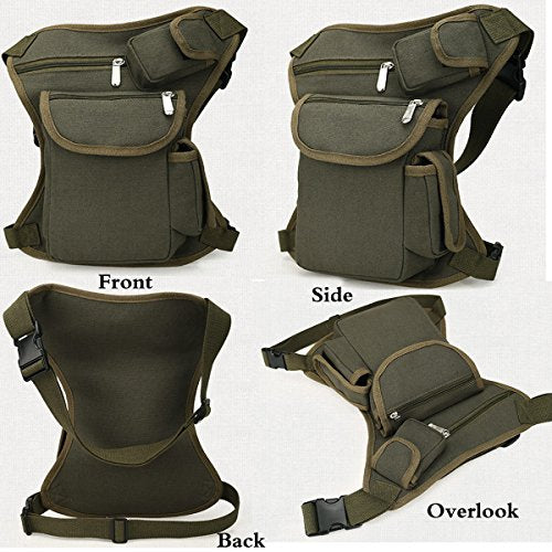 Small Multi-Purpose Drop Waist Leg Bag Canvas Utility Tactical Hip Molle Pack Sport Camping Hiking Motorcycle Racing Thigh Pouch Army Green - color: Army Green