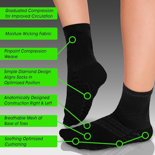 TechWare Pro Plantar Fasciitis Socks – Cushion Ankle Compression Socks Women & Men. Achilles Tendonitis Brace & Arch Support - color: Black / Black, size: X-Large