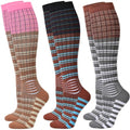 IRAMY Compression Socks Women Ankle Support Gradient Compression Wicking Moisture Knee High Socks 3 Packs - color: Pink+black+brown-3 Packs, size: X-Large