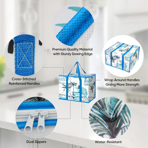 BALEINE Insulated Reusable Grocery Bags with Zippered Top, Large Cooler Bag - color: Island Breeze, size: 1 Pack