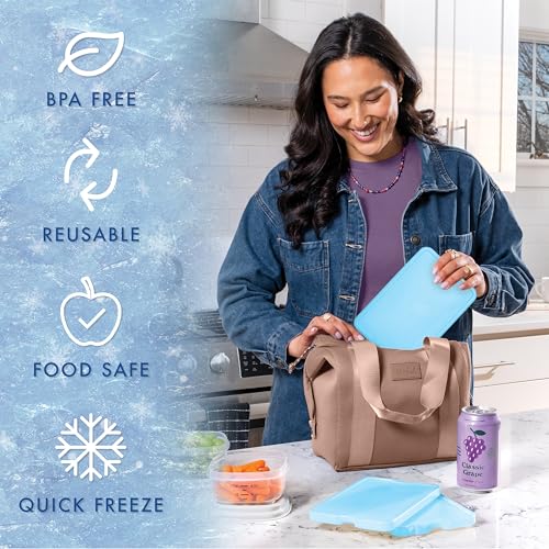 Cool Coolers by Fit & Fresh 4 Pack XL Slim Ice Packs, Quick Freeze Space Saving Reusable Ice Packs for Lunch Boxes or Coolers - color: Blue (4 Pack)
