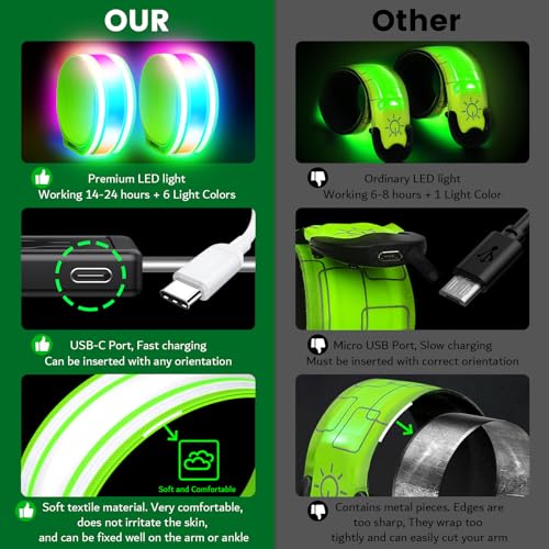Fokia Kunbio Light Up LED Armband for Running Walking at Night,Reflective Arm Bands for Runners,Rechargeable Jogging Lights,High Visibility Night Running Safety Gear Adjustable Running Women Men Kids - color: Green