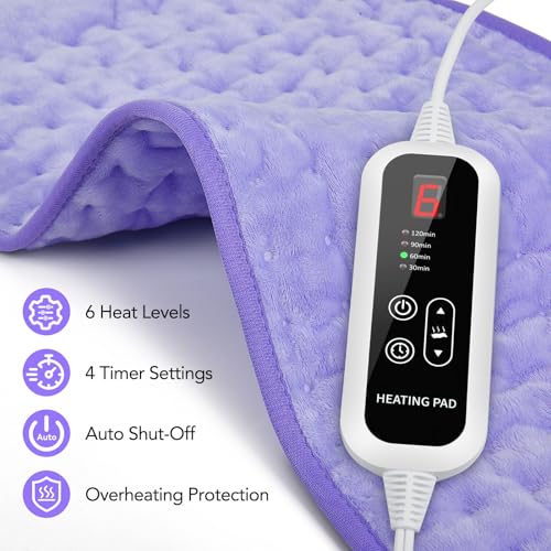 Heating Pad for Back Pain Relief - 24"x12" Electric Heating Pad - size: 12"X 24"-Purple