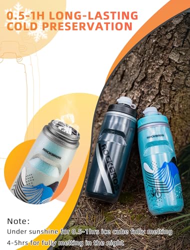 ROCKBROS Bike Water Bottle, 21oz Insulated Cycling Squeeze Bottle - color: Blue*2 Pack