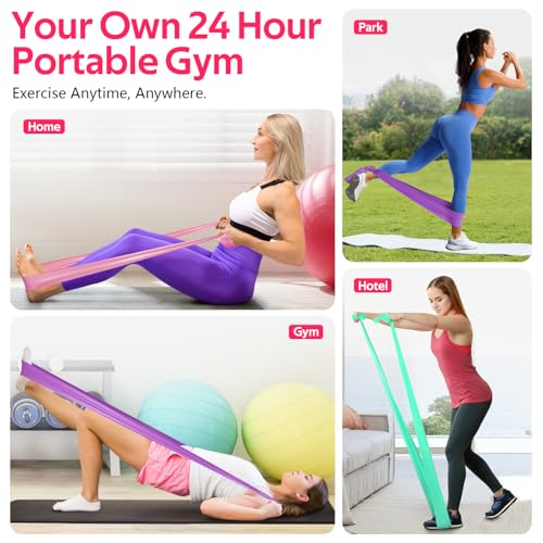Resistance Bands Set, Exercise Bands for Physical Therapy, Pilates, Yoga - color: Pink, Purple, Green, size: 4.9FT