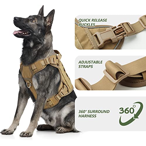 WINGOIN Tactical Dog Harness for Small Dogs,Heavy Duty No Pull Dog Harness - color: Khaqi, size: Small: 15-30 lbs (Chest:20-26",Neck:15-18")