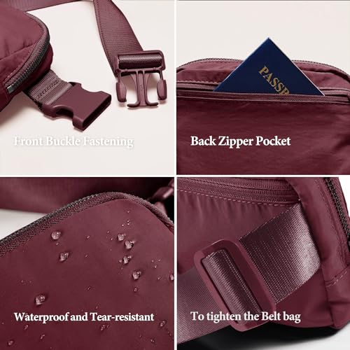 YOSHUYUKI Waist Belt Bag for Women Lulu Dupes Mini Small Crossbody Purse Sling Bag Cute Fashion Waterproof Fanny Pack Over The Shoulder Bags Fashionable Travel Running Belt Pouch Bum Bag Red Merlot - color: Red Merlot