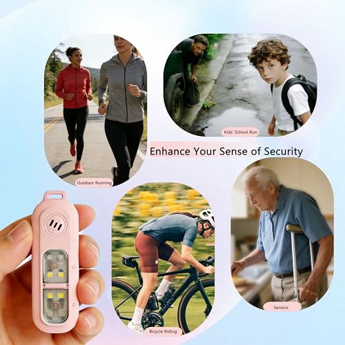 130DB Rechargeable Personal Alarm | One-Button Alarm | 4 Flash Light Modes | Equipped with a Back Clip | Free Keychain Included | Ideal for Women, Kids and the Elderl（Pink） - color: Pink