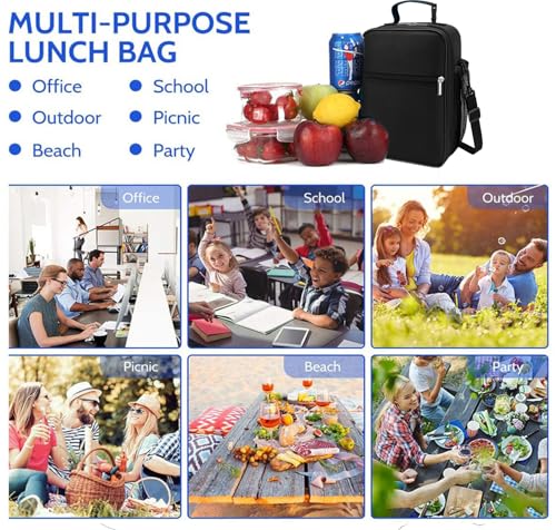 ZM-YOUTOO Lunch Box for Men - Reusable Lunch Bag Men Adult Women- Insulated Small LunchBox - color: Black with Strap