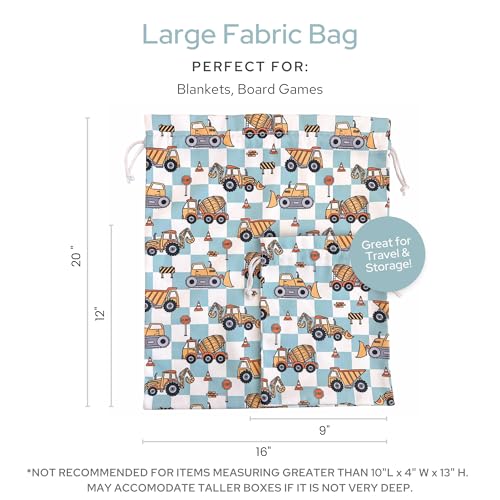 Gather & Knot Drawstring Gift Bags | 20" Large 12" Small | Premium Canvas | Reusable Fabric Wrap for Boys Birthdays, Baby Shower | Construction - color: Construction