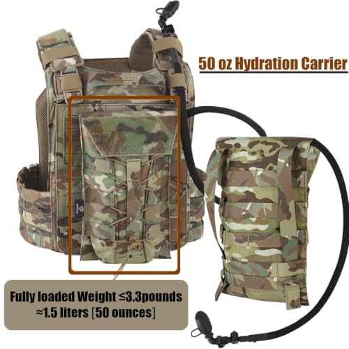 PETAC GEAR 1.5L / 3L Tactical Hydration Pack，Molle Carrier Pouch for 50 oz /100 oz Hydration Bladder Daypack Water Backpack. - color: MC, size: 1.5L combination set
