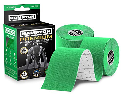 Hampton Adams | As Seen on Shark Tank | Elastic Kinesiology Tape (2-Pack) | Uncut Athletic Tape Supports & Protects Muscles Knees Shoulders & Plantar Fasciitis | Waterproof Hypoallergenic (Green) - color: Green, size: 2in x 16ft (2 Rolls)