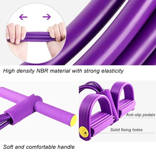 Resistance Band with Pedal Handle 6 Tube Elastic Natural Latex Pull Rope Fitness Bands for Leg Arm Abdomen Waist Stretching Exercising Training - color: Black Pink
