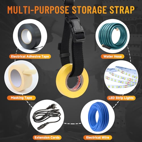Electrical Tape Holder for Belt Loop Multifunctional Tape Thong with Carabiner Clip Hanging Storage Strap for Tape, Cables, Ropes, Hoses - Black