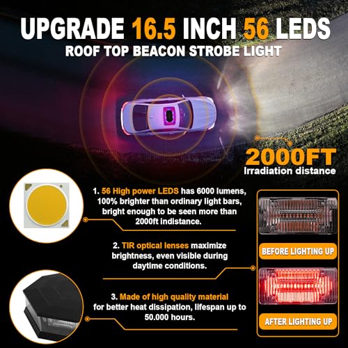 ASPL 16.5 Inch Roof Top Beacon Warning Strobe Light for Trucks Red Blue - color: Red/Blue