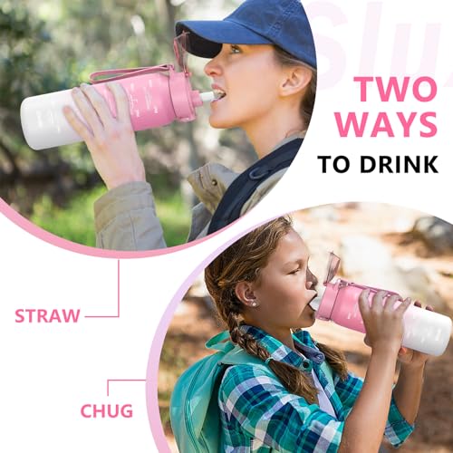 SLUXKE 32oz Insulated water bottle with 2 Lids (Straw and Chug Lid), 18/10 Stainless Steel Water Bottle BPA Free, Double Wall Vacuum Wide Mouth Insulated Water Bottle for Men, Women & Kids PINK WHITE - color: PINK WHITE, size: 32 Ounces