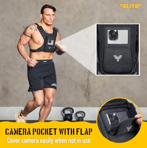 Elite Sports Running Vest w/Phone Holder for Men/Women, Reflective Lightweight Chest Pack w/Touch Friendly Phone Sleeve, Camera Pocket - Chest Rig for Hiking, Trail, Marathon, Camping - size: Small