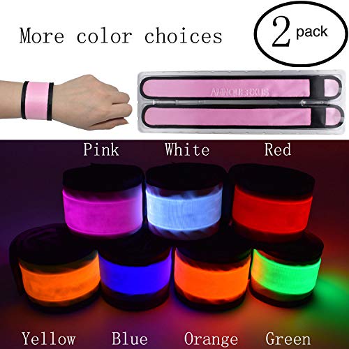 LED Glow Slap Bracelets Light Up Wristbands Flashing Arm Wrist Bands High Visibility Safety Gear Lights for Cycling Walking Running Concert Camping Outdoor Sports, Fits Women Men - color: 2 Pack - Pink