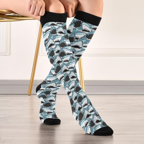 Compression Socks for Women & Men Knee High Socks - color: Angry Shark