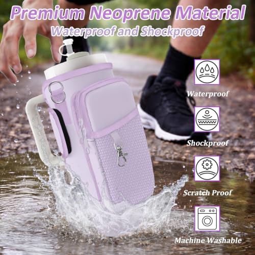Water Bottle Carrier Bag for Stanley 40/30oz Cup Tumbler with Phone Pocket,Insulated Crossbody Water Bottle Holder with Adjustable Strap,Water Bottle Sling Pouch for Hiking Walking Camping Accessories - color: Purple