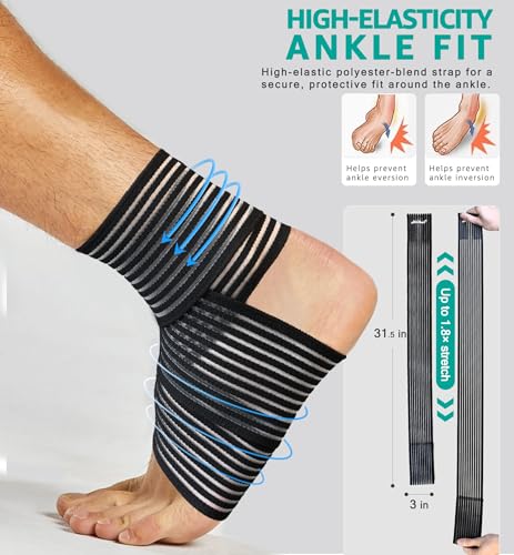 HiRui Foot & Ankle Brace 2 Pack, Adjustable Compression Wrap for Men & Women – Helps with Sprains, Plantar Fasciitis, Achilles Tendonitis, Arthritis, Running, Sports, Gym – Fits in Shoes (Black) - color: Black