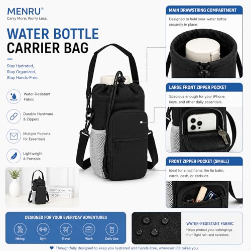 2 Pack Water Bottle Holder Bag with Strap for 30-40 Oz Bottles - color: black and blue