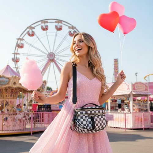Makes Checkered Crossbody Bag Bum Bag for Women with Pouch - color: Black Checkered