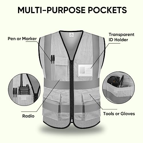 TICONN High Visibility Reflective Safety Vest for Men & Women, ANSI Class 2 - color: Grey, size: Small