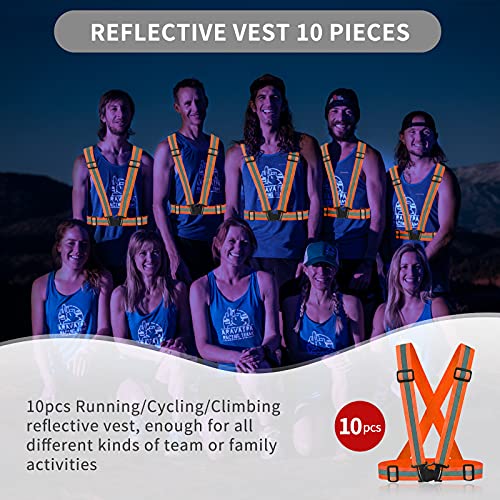 Reflective Vest - Running Vest Reflector, Reflective Running Vest with Safety Straps, High Visibility Reflector - color: E-10pcs Orange Vests