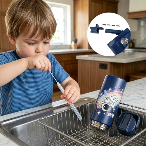 14 oz Insulated Water Bottle with Straw Lid and Handle,Navy Astronaut - color: Astronaut