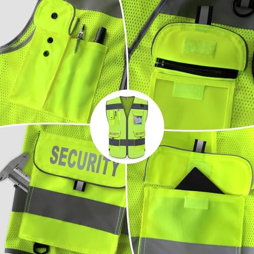 TCCFCCT Mesh Security Vest for Security Guard 9 Pockets High Vis, Yellow S - color: Yellow-bison 08, size: Small