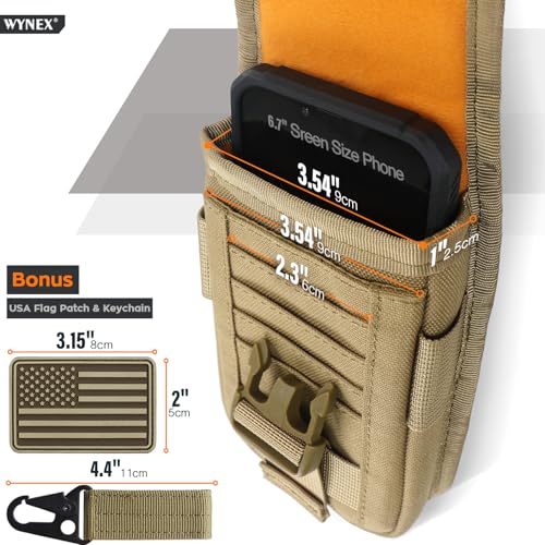 WYNEX Tactical Phone Pouch Molle, Phone Blet Holder Fit 4.0-6.7" Screen - color: Khaki