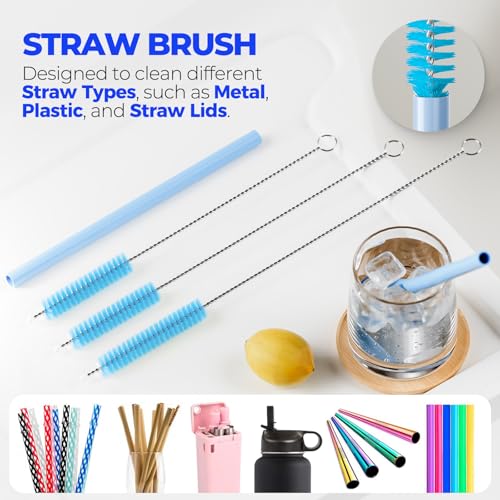 Holikme 6 Pack Bottle Brush 14" Stainless Steel Straw Cleaner Brush,Blue - color: Aqua, size: 6Pack