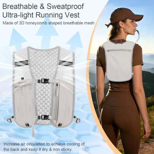 Running Vest Hydration Backpack for Men Women, Lightweight Breathable Hydration Packs, Adjustable Chest Straps Daypack, Reflective Water Running Vest for Marathon, Trail, Hiking, Cycling - color: Grey