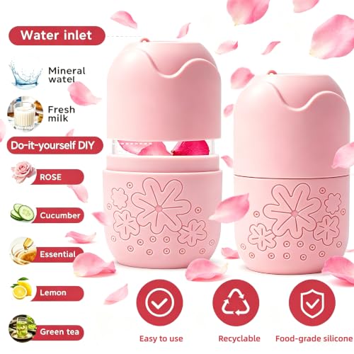 Skincare Tools Set with Face Cleansing Brush, Ice Face Roller & Gua Sha Set - color: Pink