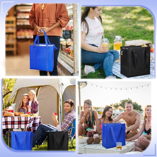 10 Pack Large 18L Insulated Grocery Bag Bulk Zippered, Blue, Black - color: Blue and Black
