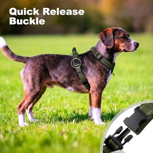 No Pull Dog Harness with Handle, Reflective Soft Mesh Padded Vest - color: Ranger Green, size: XL