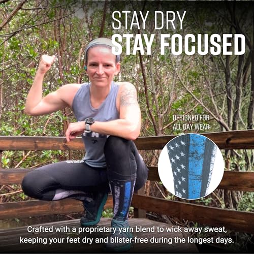 MudGear Graduated Compression Socks, Durable, Sweat-Resistant OCR Performance Socks with Cushioned Footbed, Made in USA - color: Blue Line, size: Medium