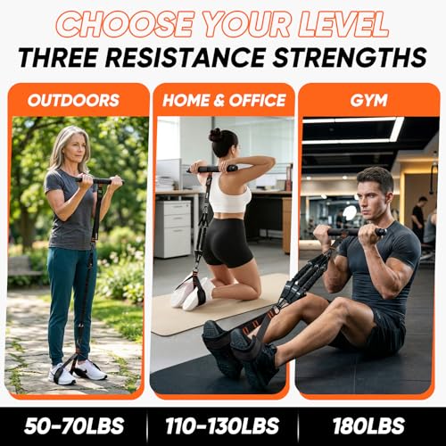 Adjustable Length Pedal Resistance Band with Handle for Working Out, Replaceable 180Lbs Exercise Bands with Foot Pedals, Home Gym Workout Equipment for Women Men Strength Training, Stretching