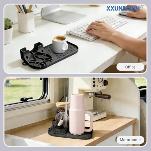 Bottle Drying Rack for Stanley, Water Bottle Drain Pad for Owala Thermos Cups, Space Saving Drainer Stand Mat, Silicone Kitchen Counter Racks, Small Tumbler Drainer (Black) - color: Black